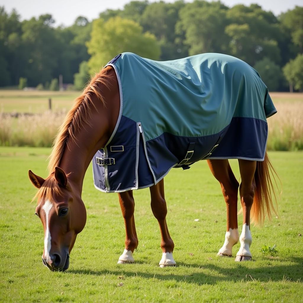 Horse Wearing a Blanket Outdoors