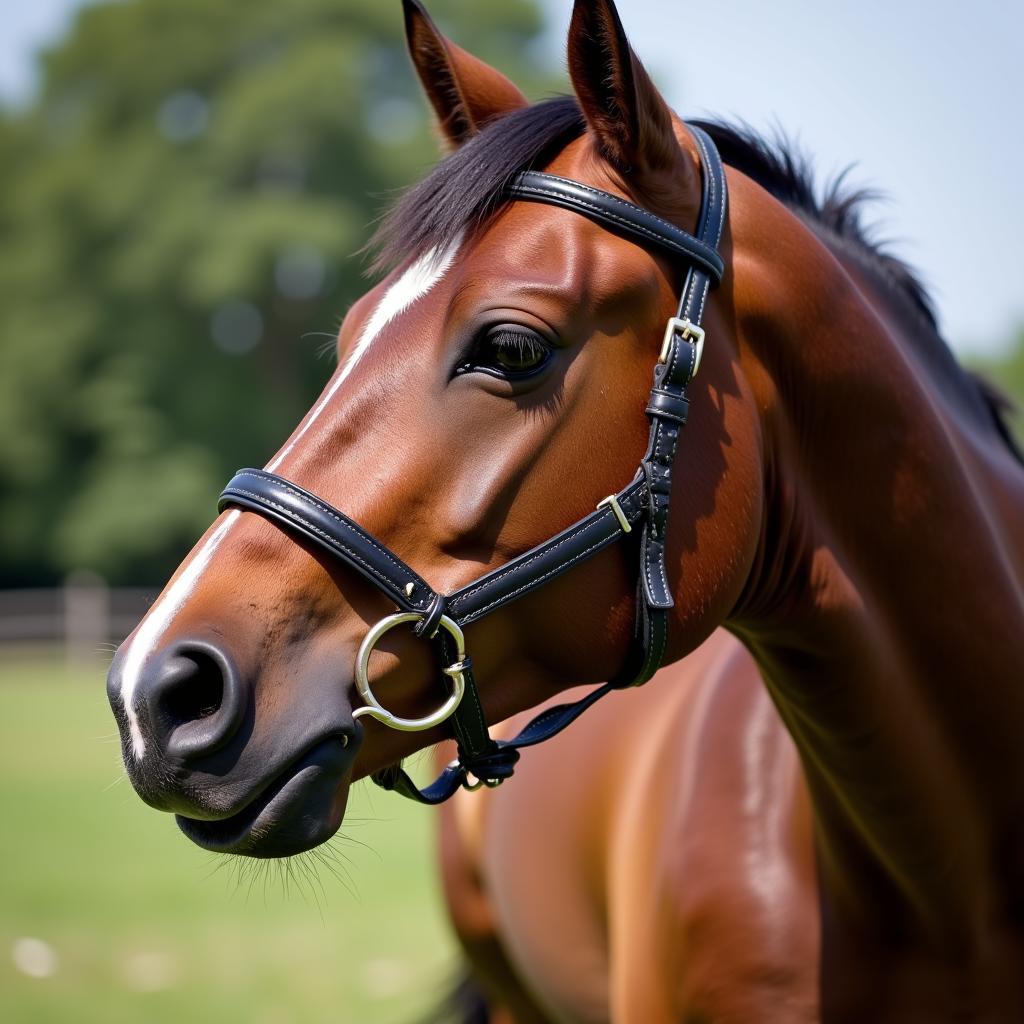 Horse Wearing Bridle Closeup