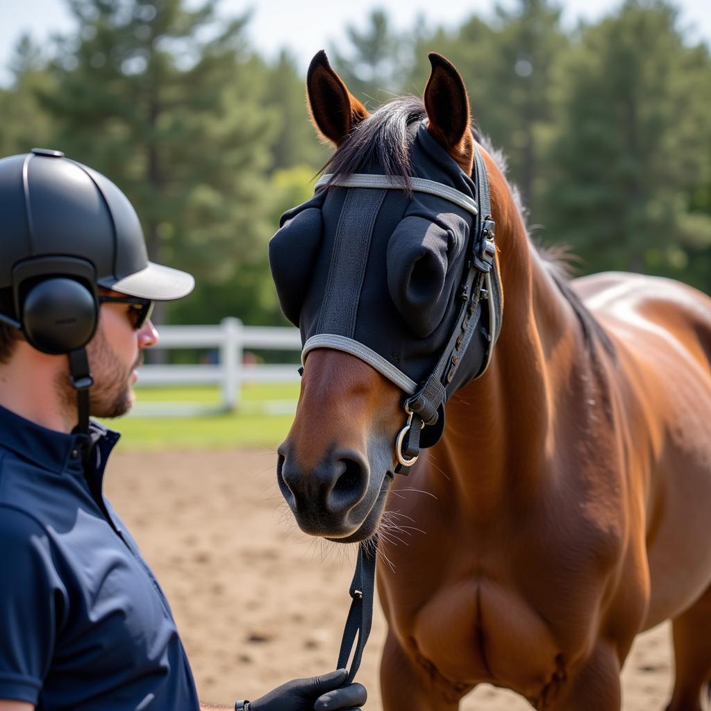 Horse Wearing Compression Mask During Training