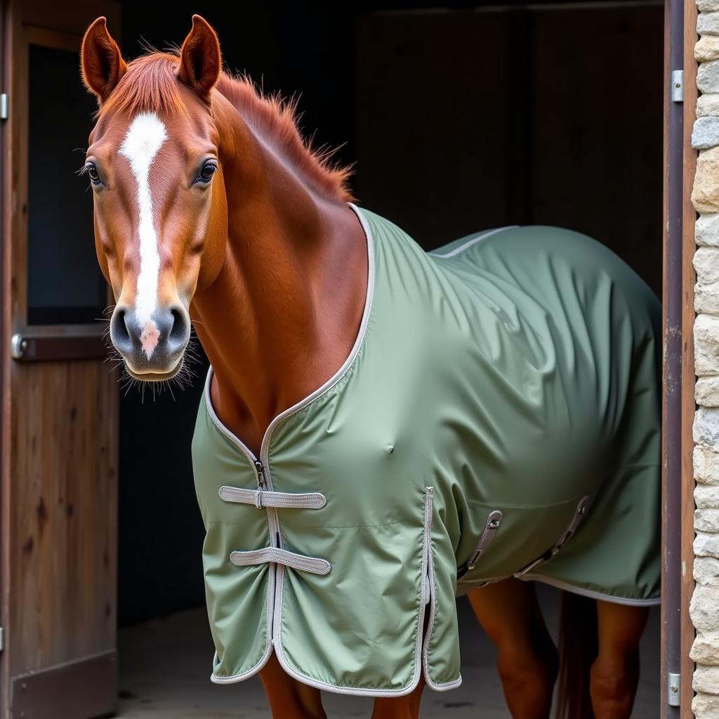 Horse Wearing a Cooler After a Workout