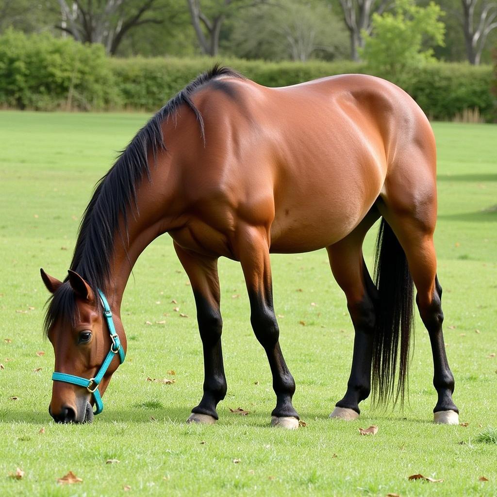 Horse wearing a Defy the Fly Horse Collar in a field