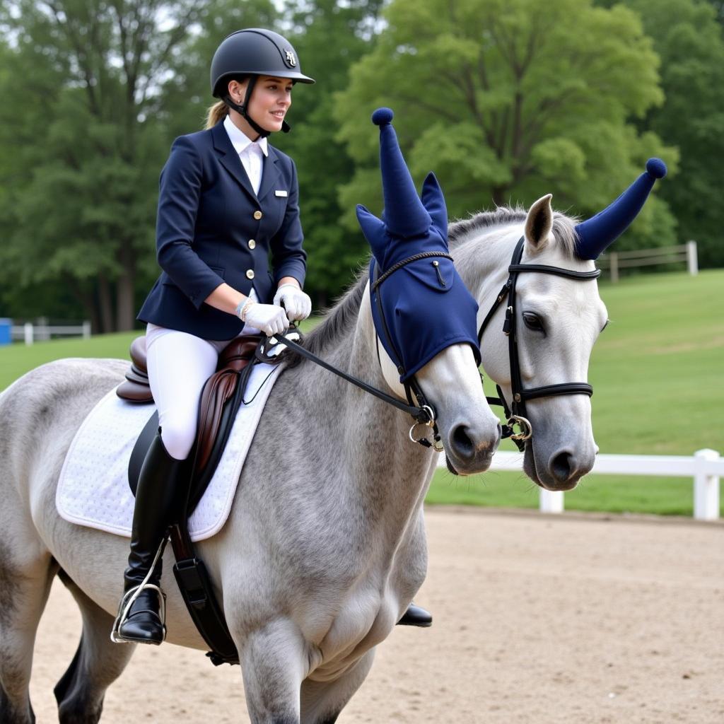 Horse Wearing Ear Bonnet During Training