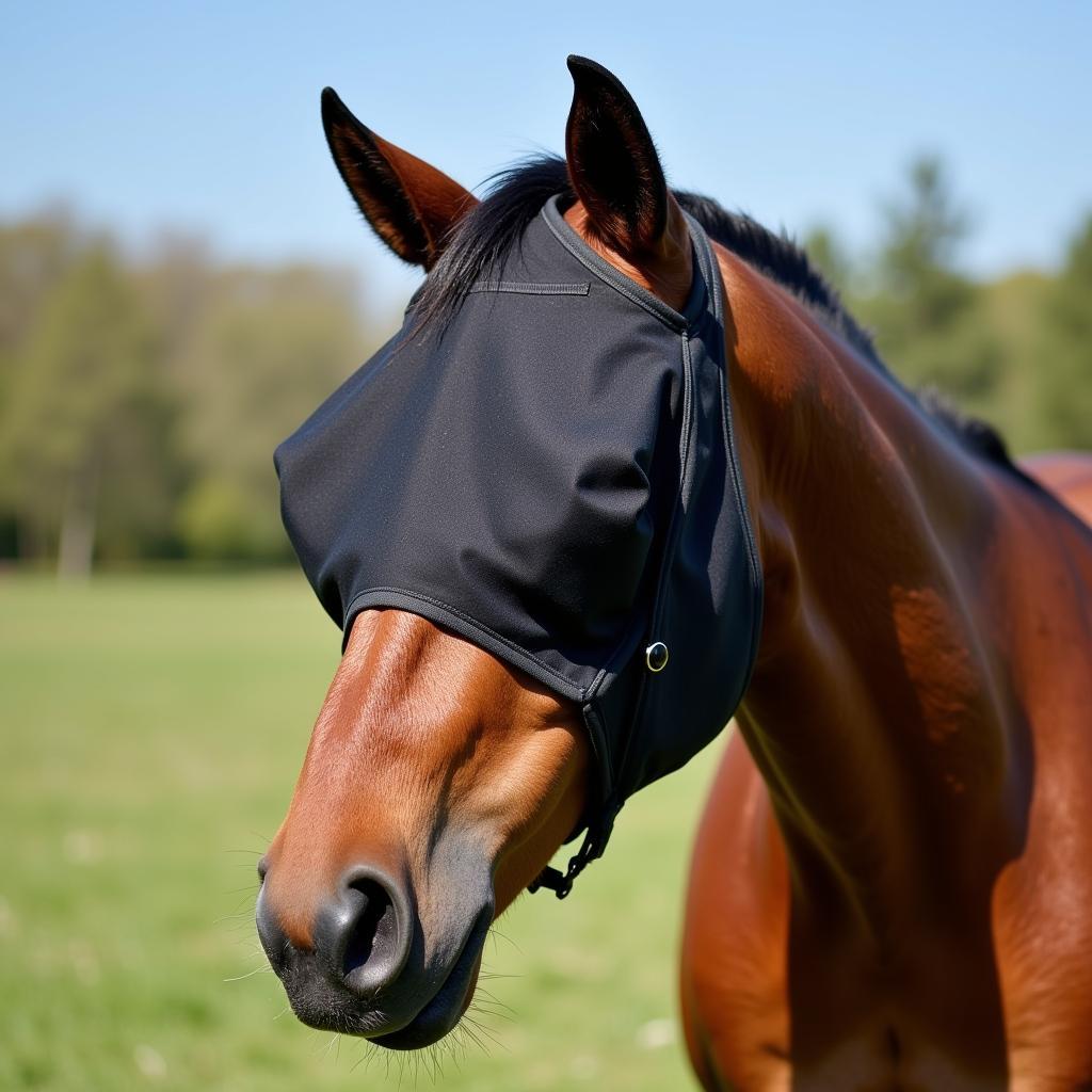 Horse Wearing Fly Mask