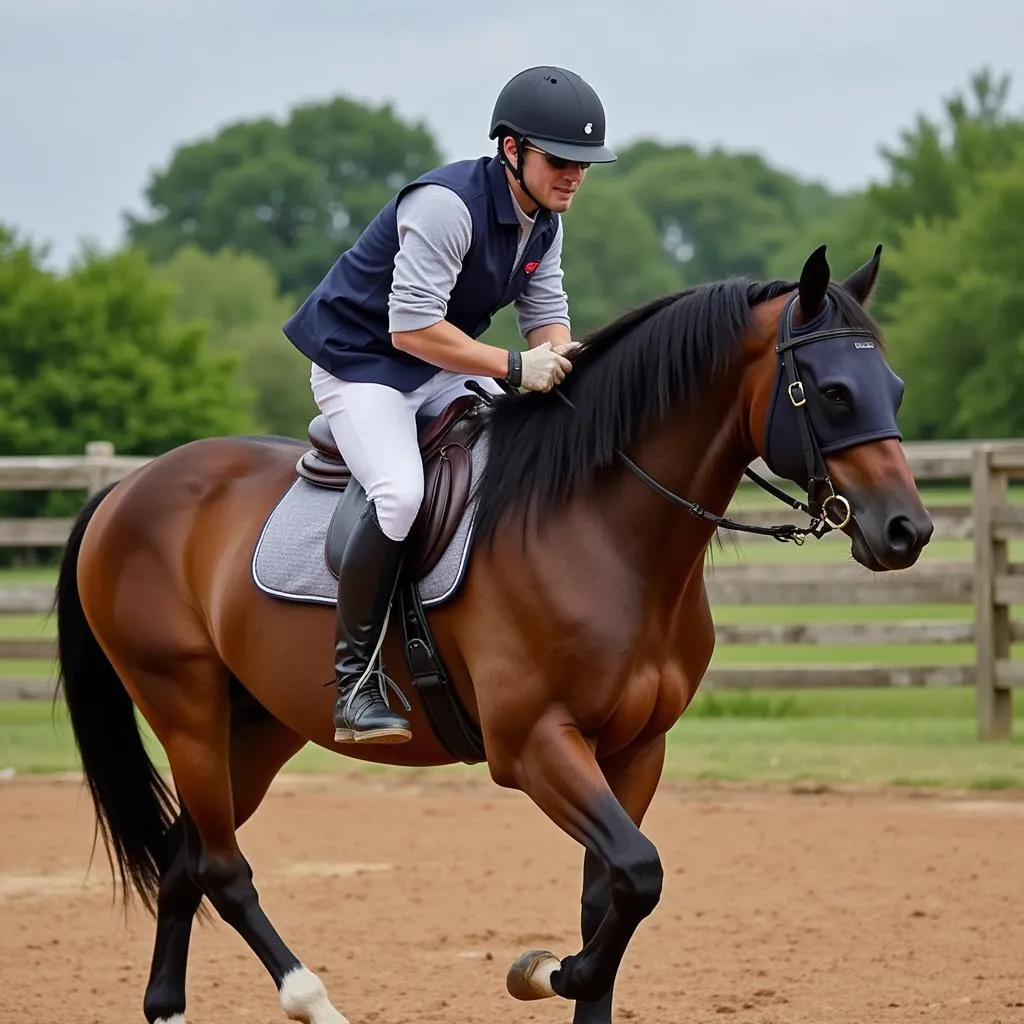 Horse Ridden with an Earless Fly Mask