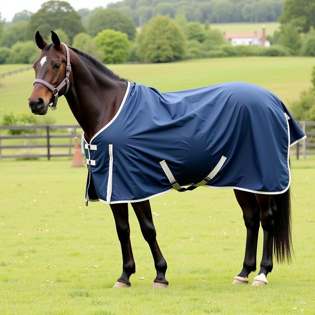 Horse Comfortably Wearing a Fly Sheet with Belly Band