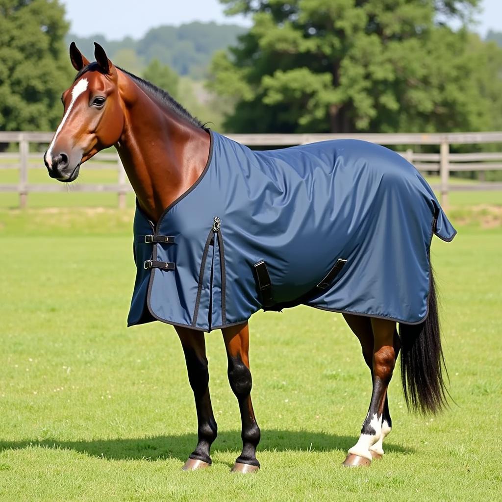 Horse wearing a full-body slinky blanket