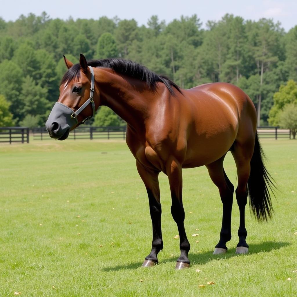 Horse Wearing a Grazing Muzzle