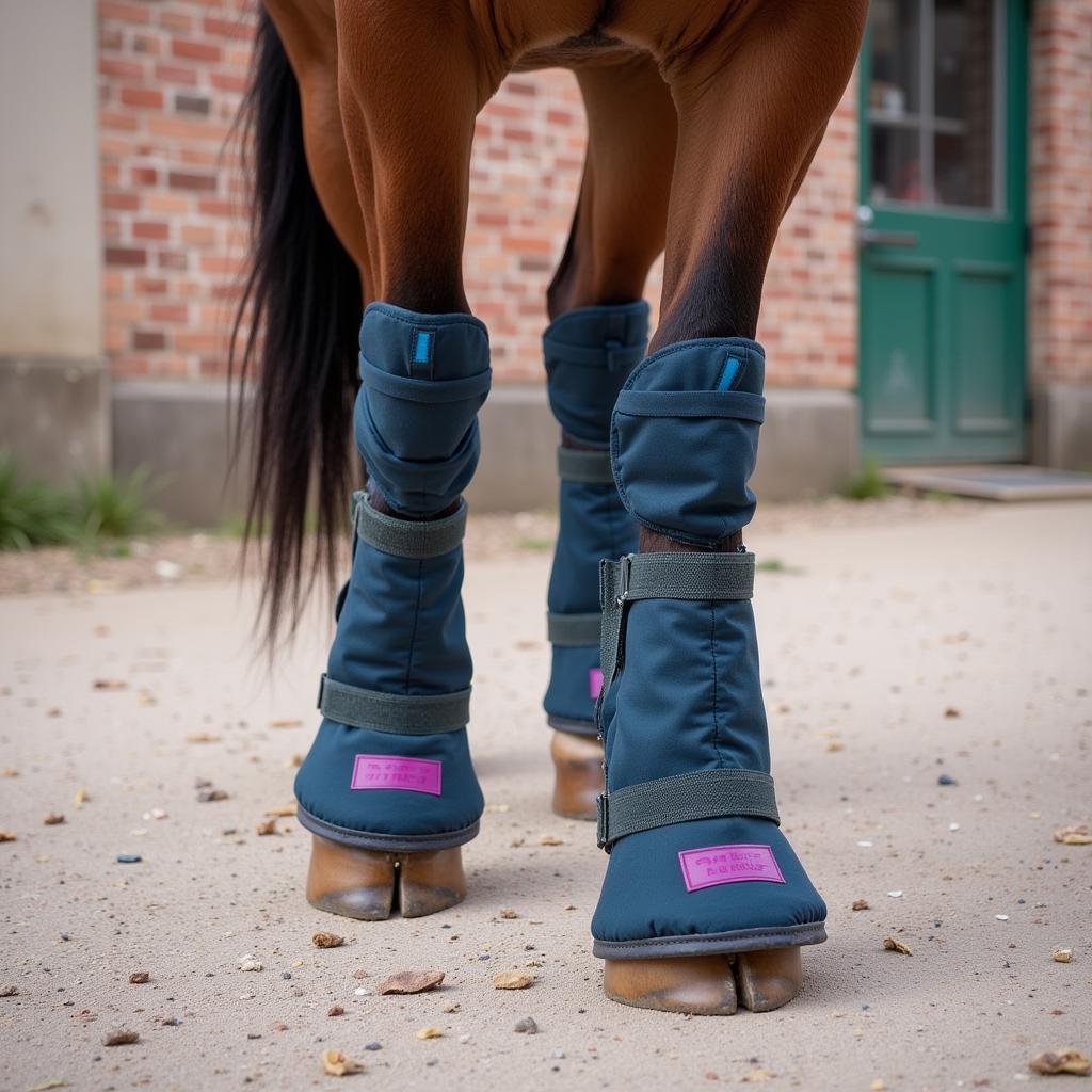 Horse Wearing a Hock Ice Boot