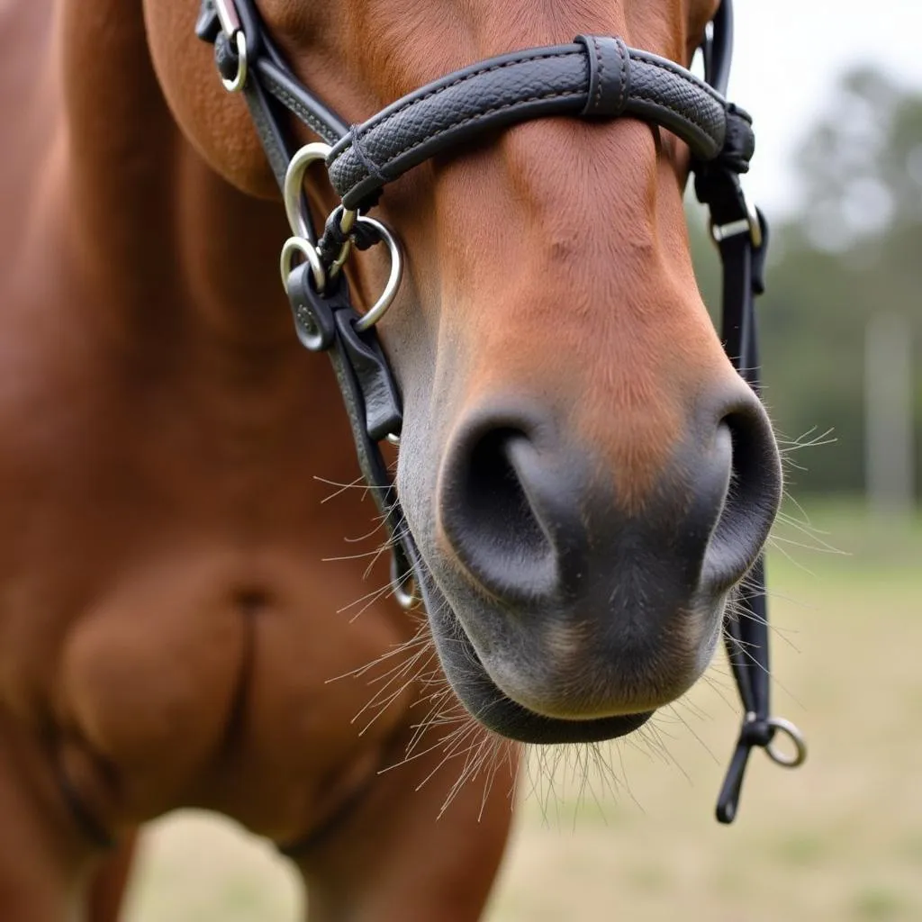 Horse Wearing Leather Cavesson