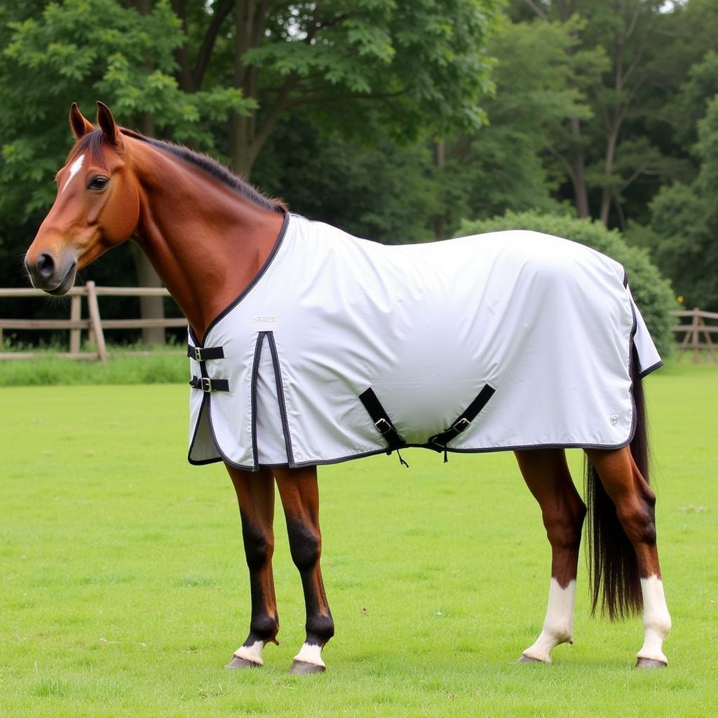 Horse Comfortably Wearing a Light Waterproof Blanket