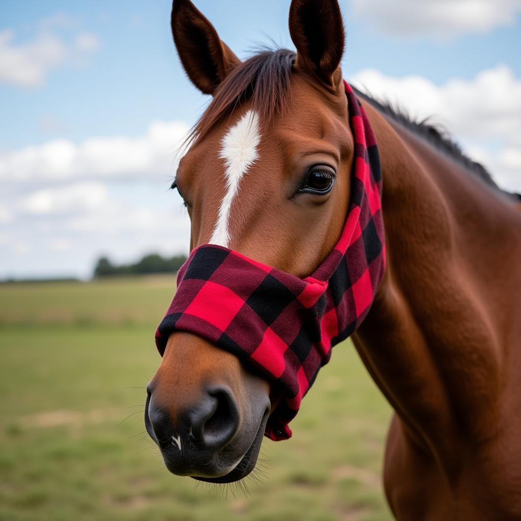 Horse Wearing a Plaid Bandana