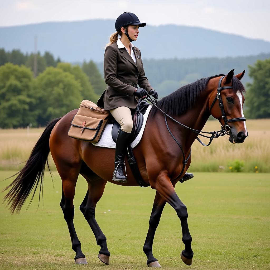 Horse Wearing a Tail Bag on a Trail Ride