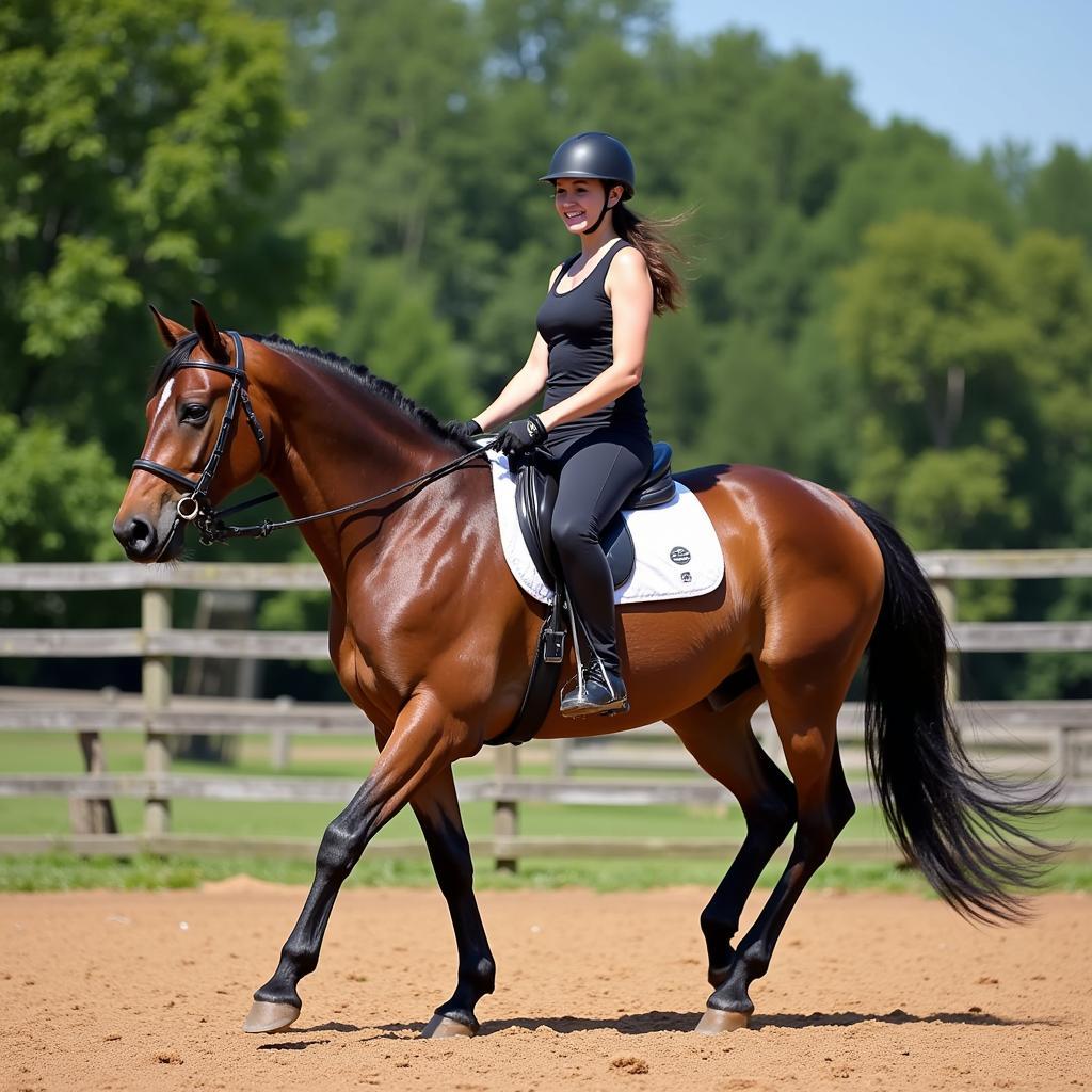 Horse wearing a tank top during a summer workout