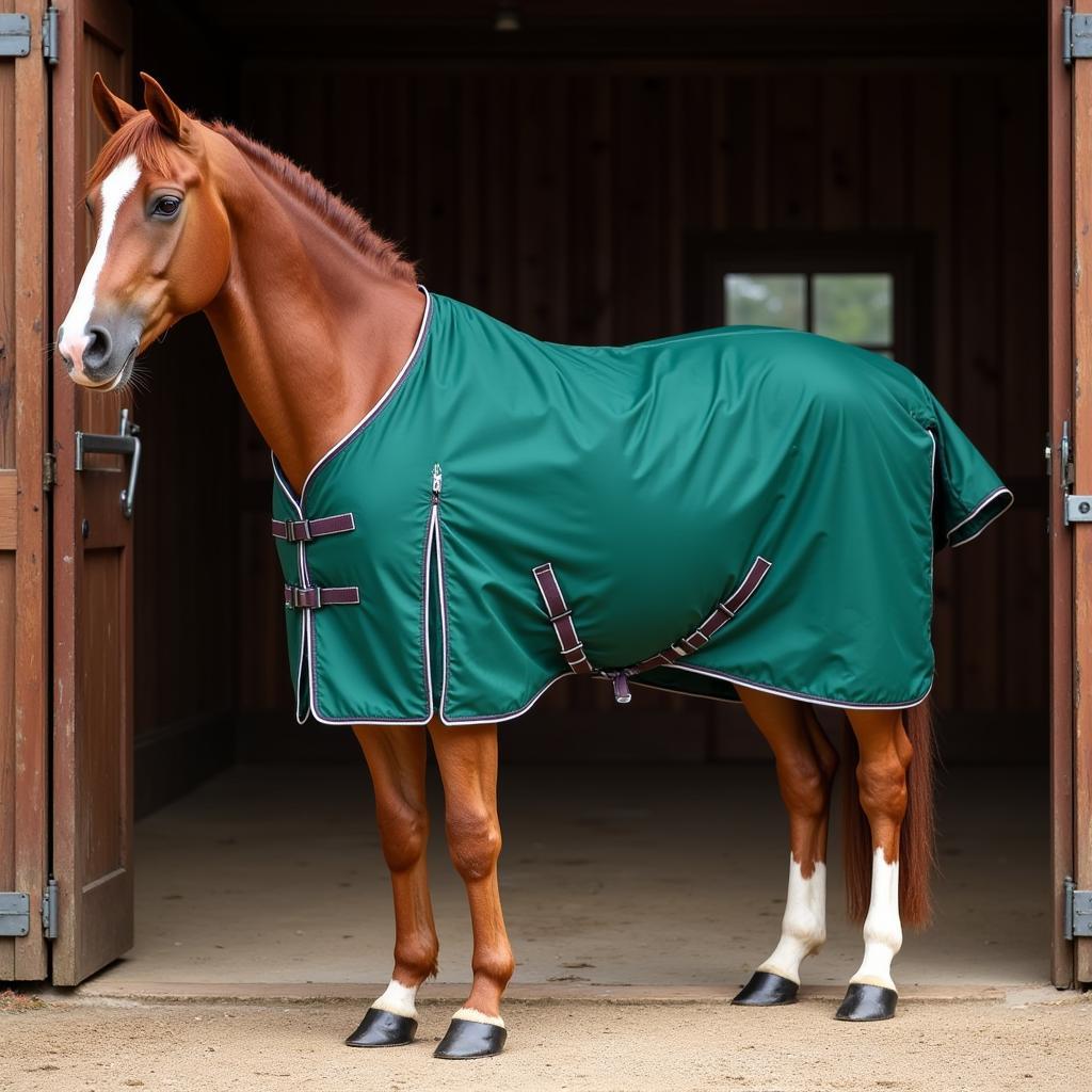 Horse Wearing a Tough One Blanket in Stable