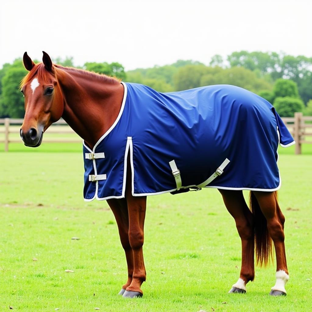 Horse Wearing Waterproof Blanket