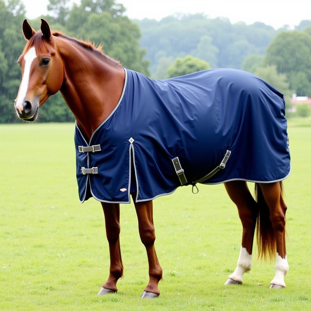 Horse Wearing a Waterproof Blanket