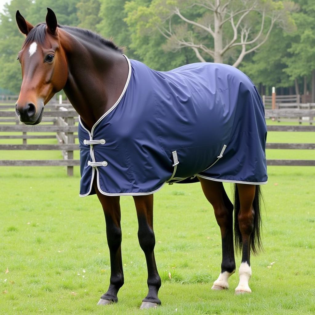 Horse Wearing a Waterproof Blanket