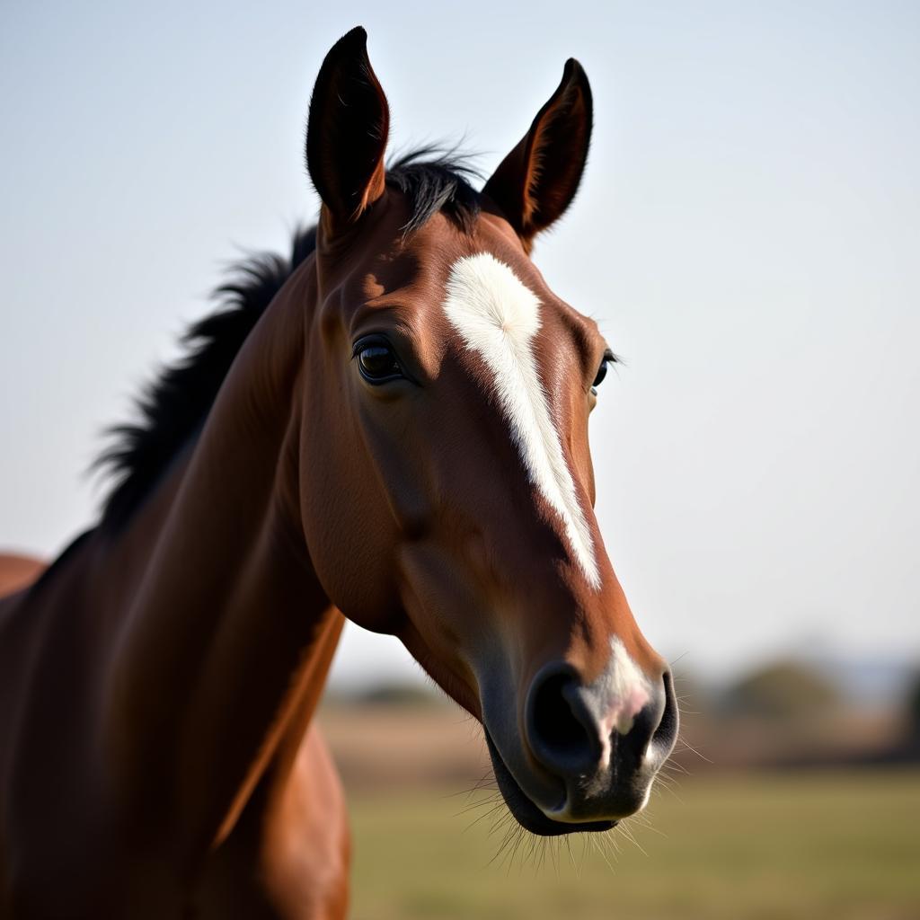 Horse with Alert Expression Noticing Movement in Distance