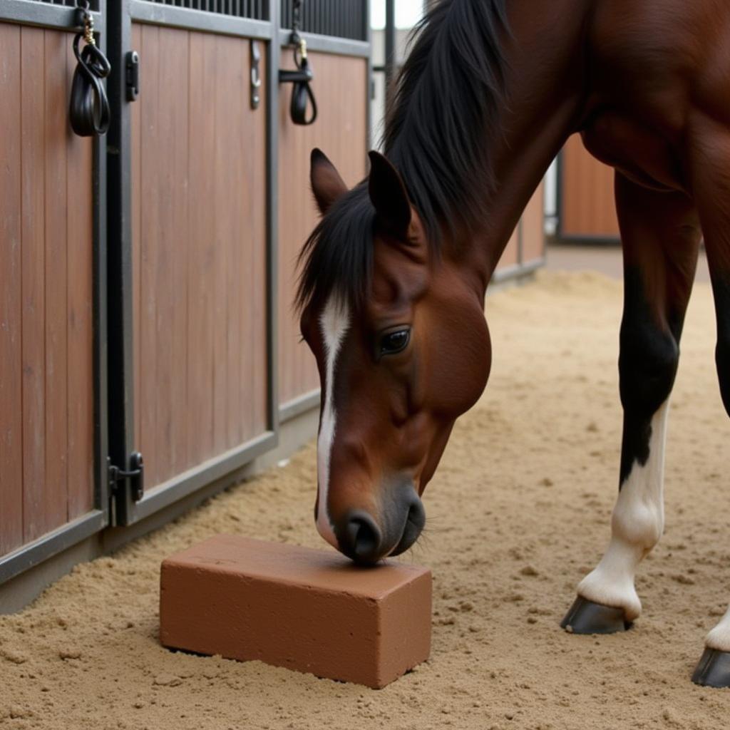 Horse with Mineral Block for Nutritional Supplement