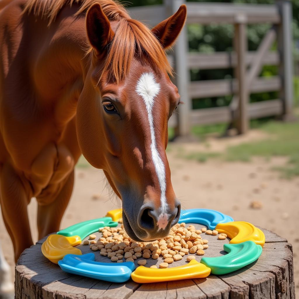 Horse Engaged with Enrichment Toy