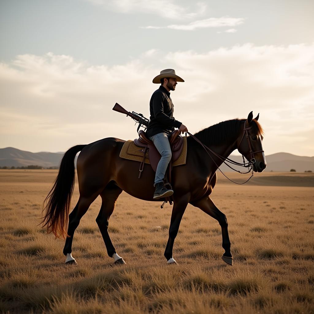 Horse with Rifle Scabbard in Field