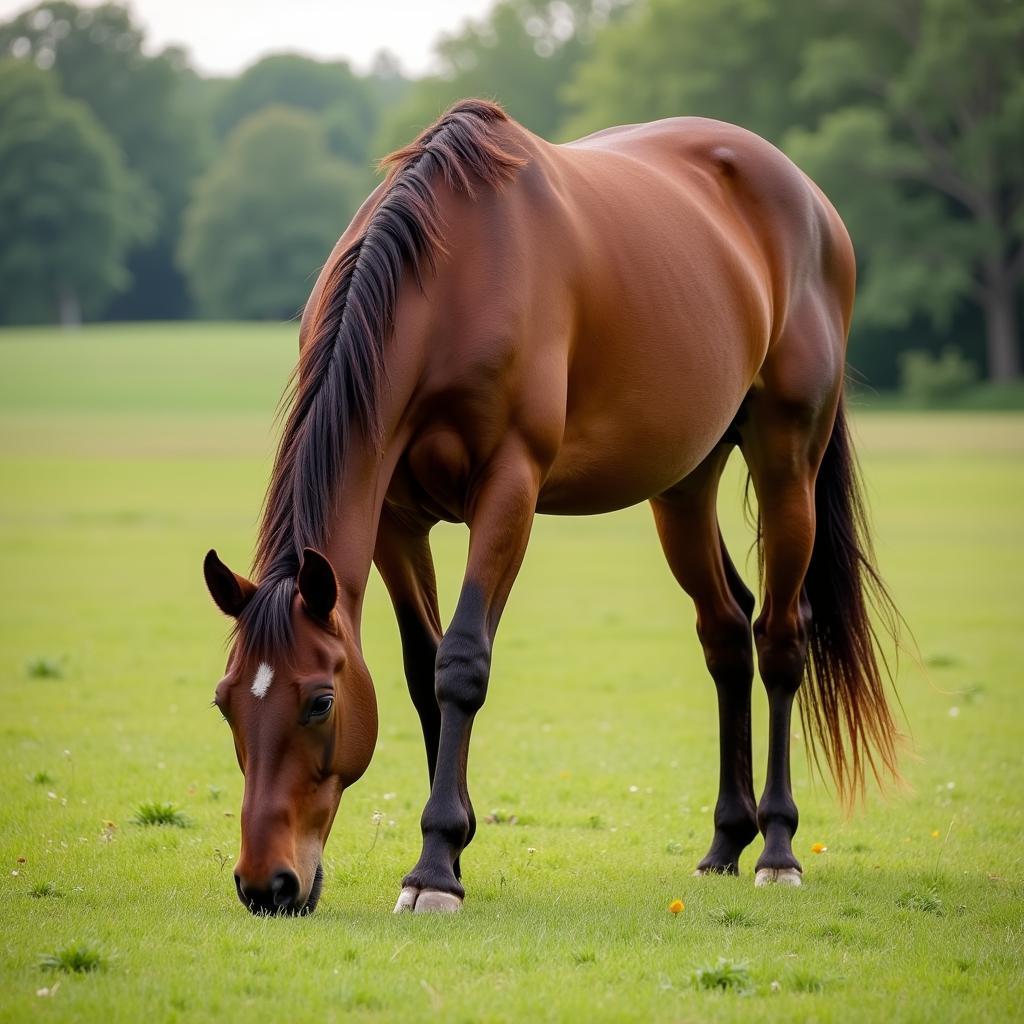 Horse with Shiny Coat Grazing