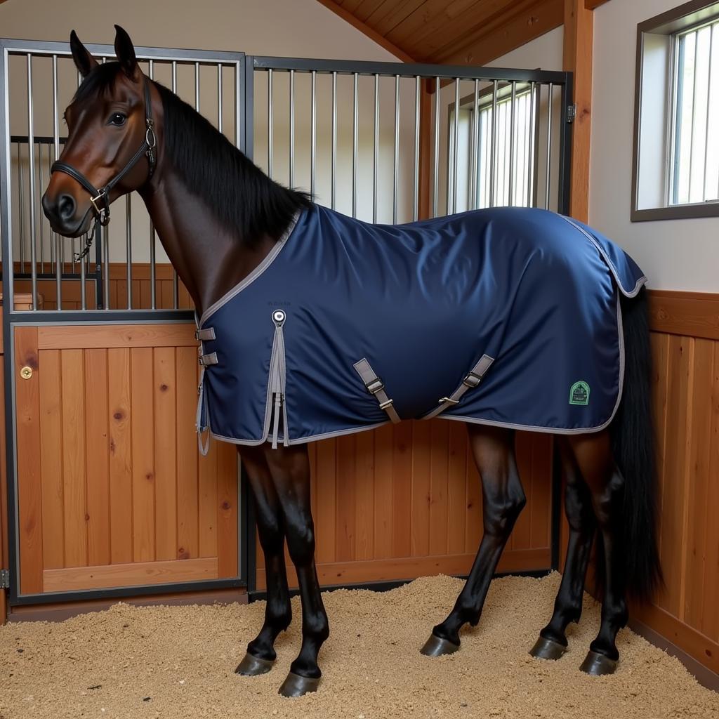 Horse with Tail Bag in Stall