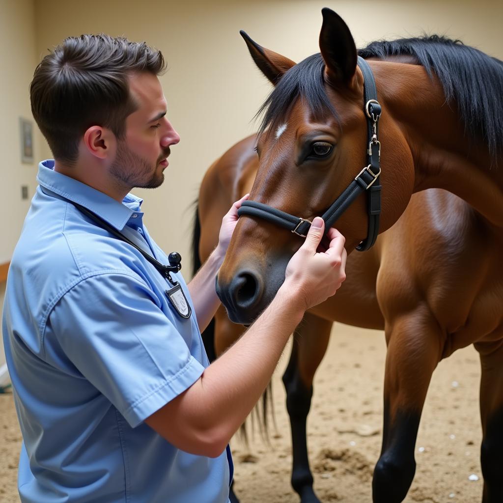 Veterinarian Examining a Horse for Neurological Issues