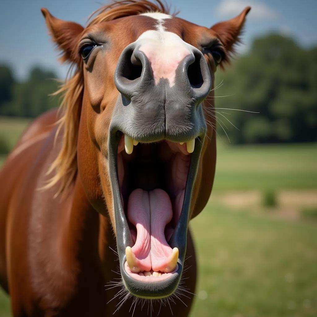 Close-up of a horse yawning