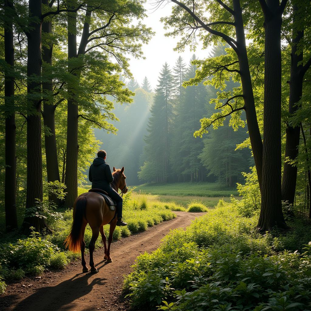 Riding a horse through the lush forests near Pacific City, Oregon