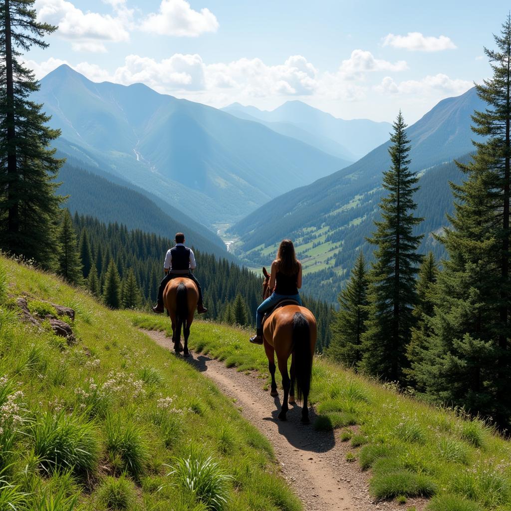  Horseback riding on a scenic trail in the North Carolina mountains 