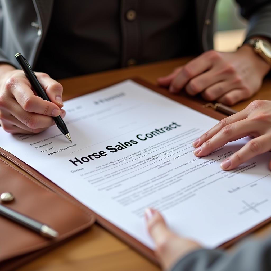 Buyer and seller signing a horse sales contract