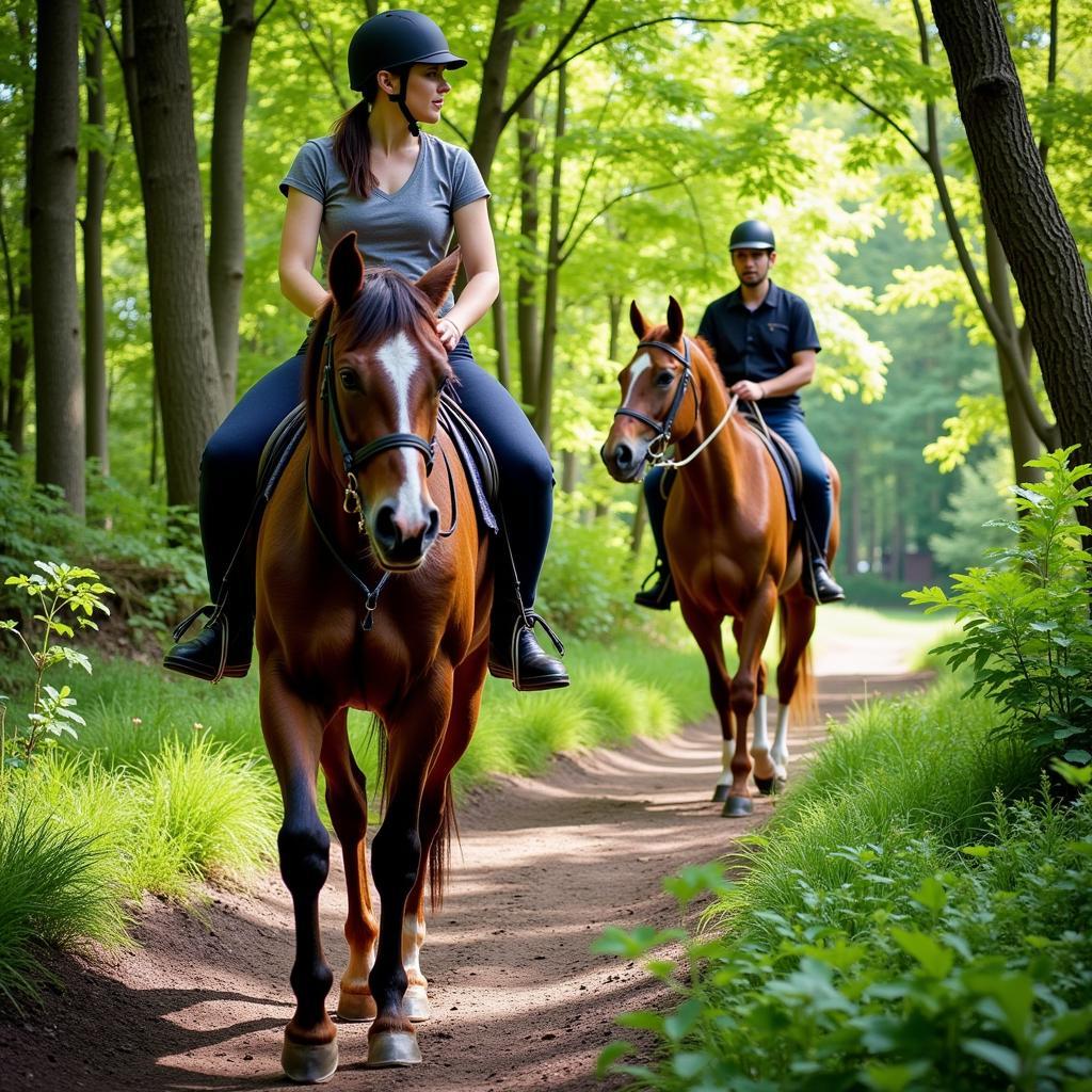 Two riders on horseback enjoying a scenic trail ride near Harrisburg, PA