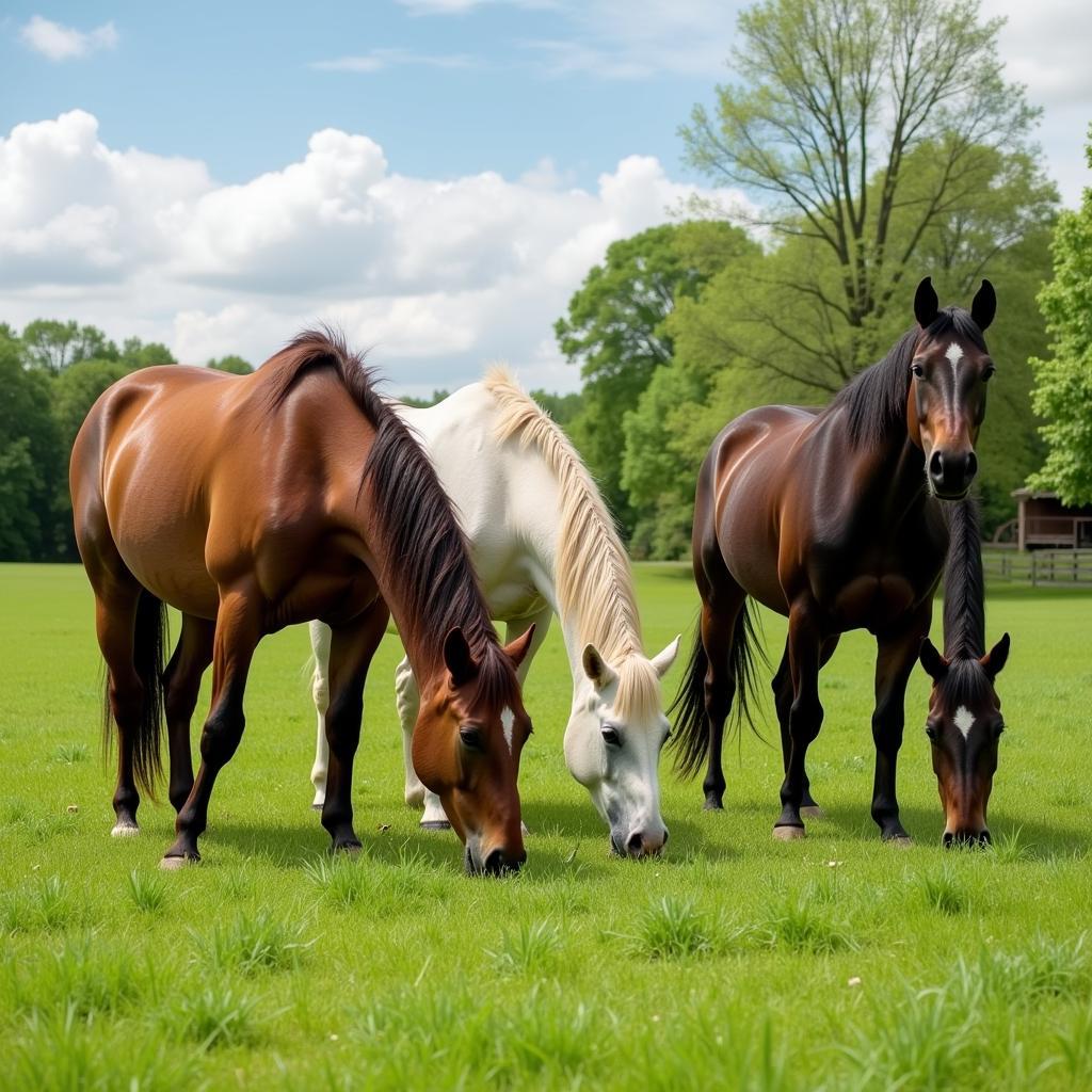 Horses Grazing on a Healthy Pasture