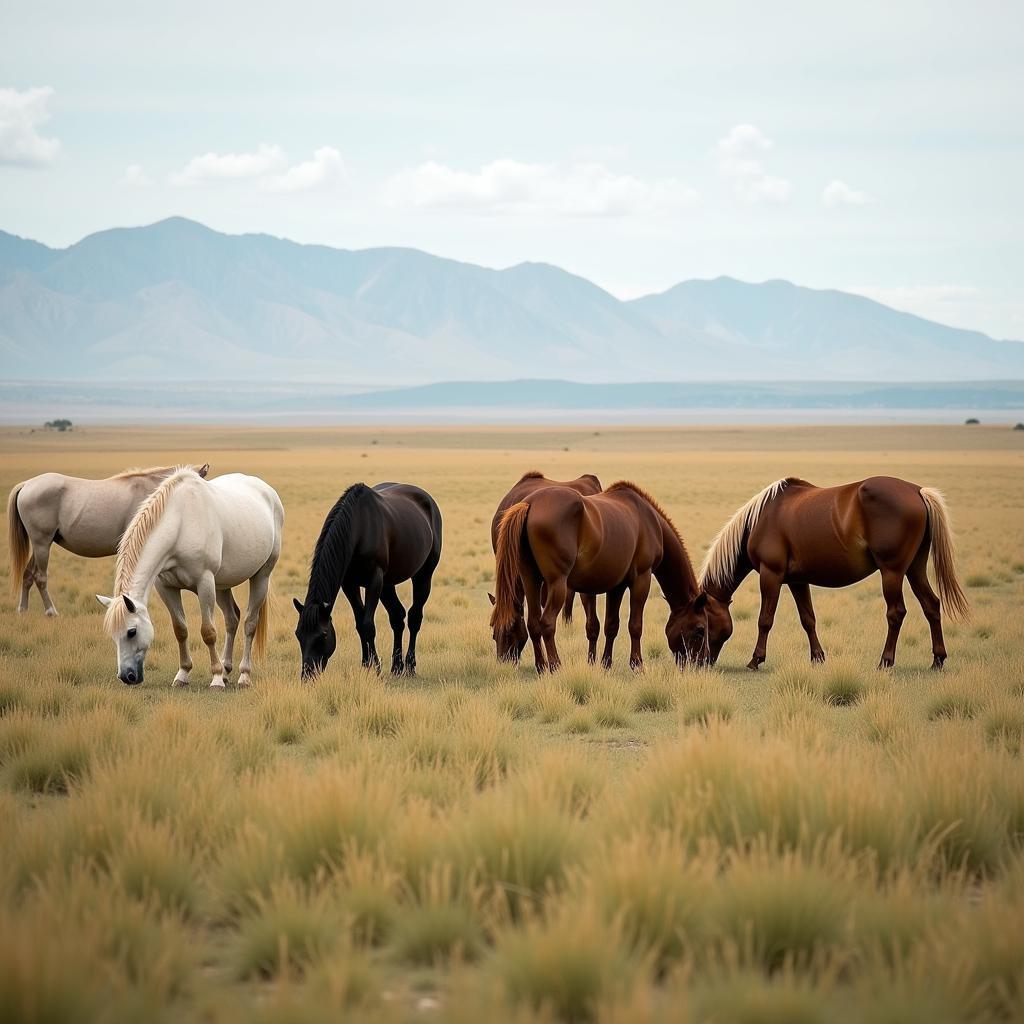 Horses Grazing on an Open Plain