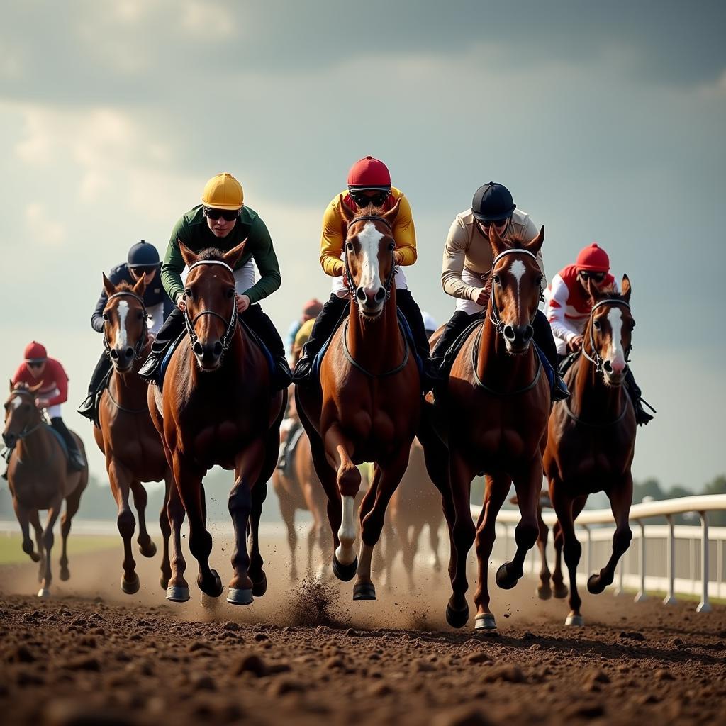 Horses Racing Down the Homestretch