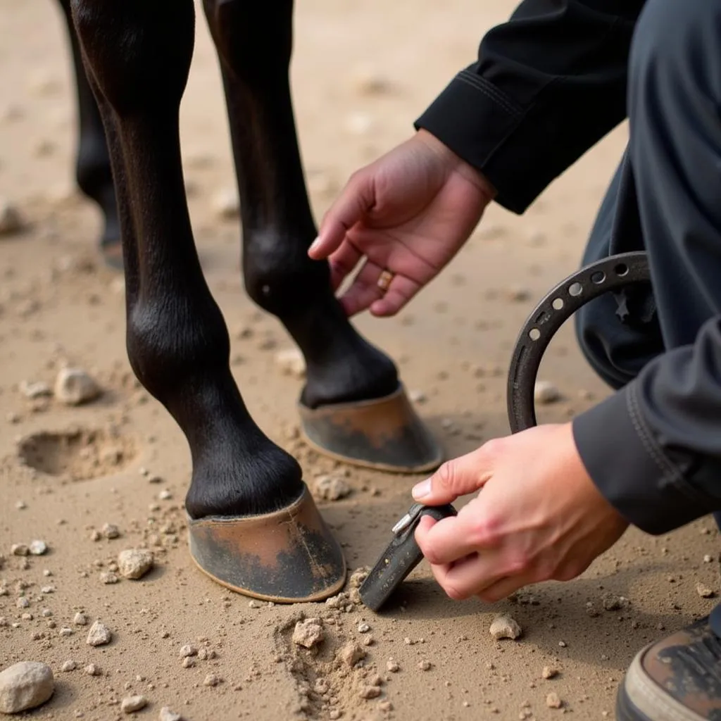 Application of a horseshoe to a horse's hoof