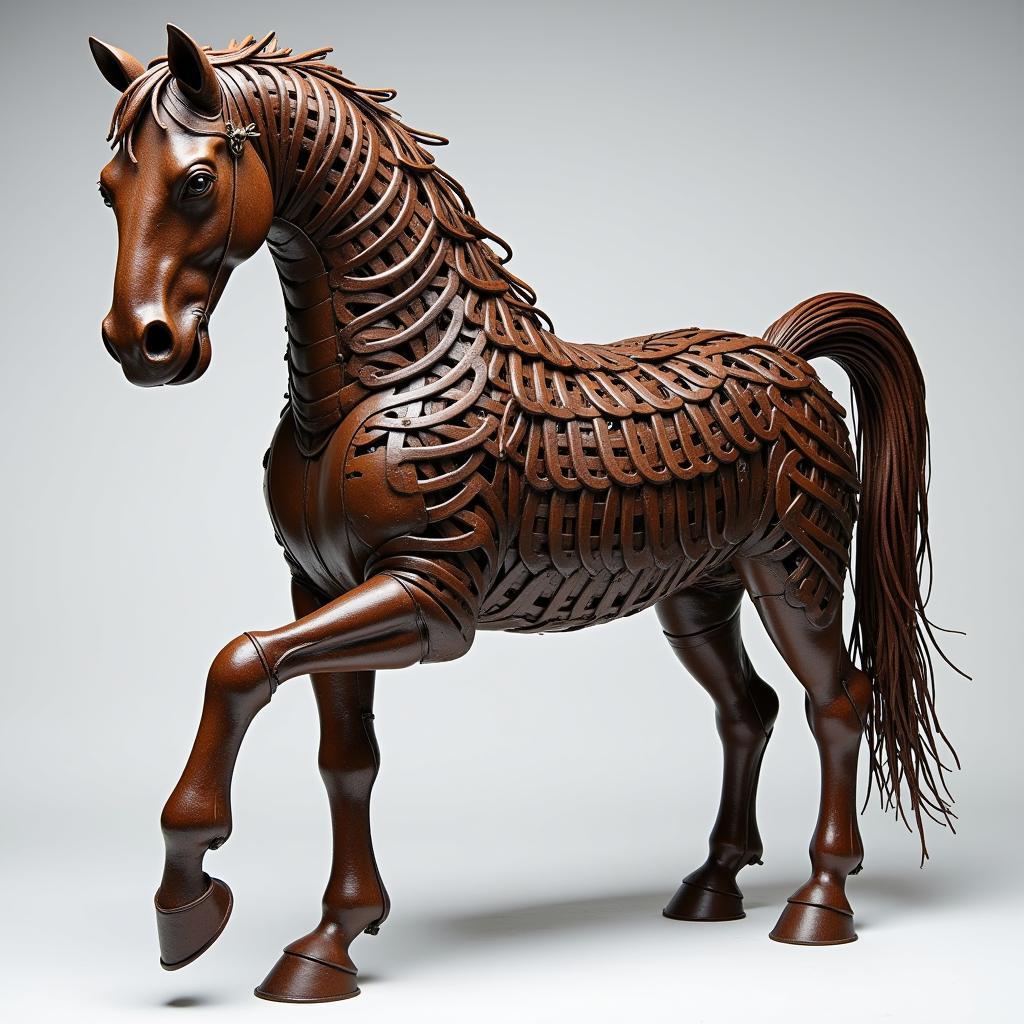 Metal Sculpture of a Horse Made of Horseshoes