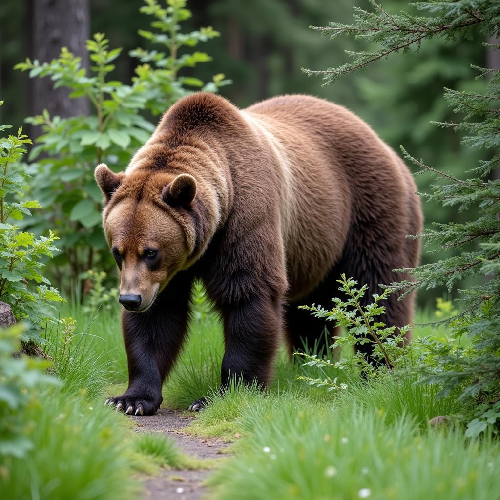 Grizzly Bear Foraging for Berries in Hungry Horse