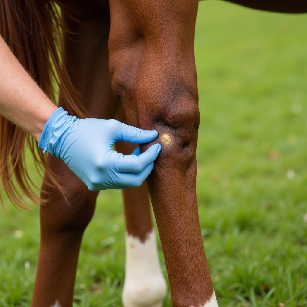 Applying IBH Salve to a Horse's Leg