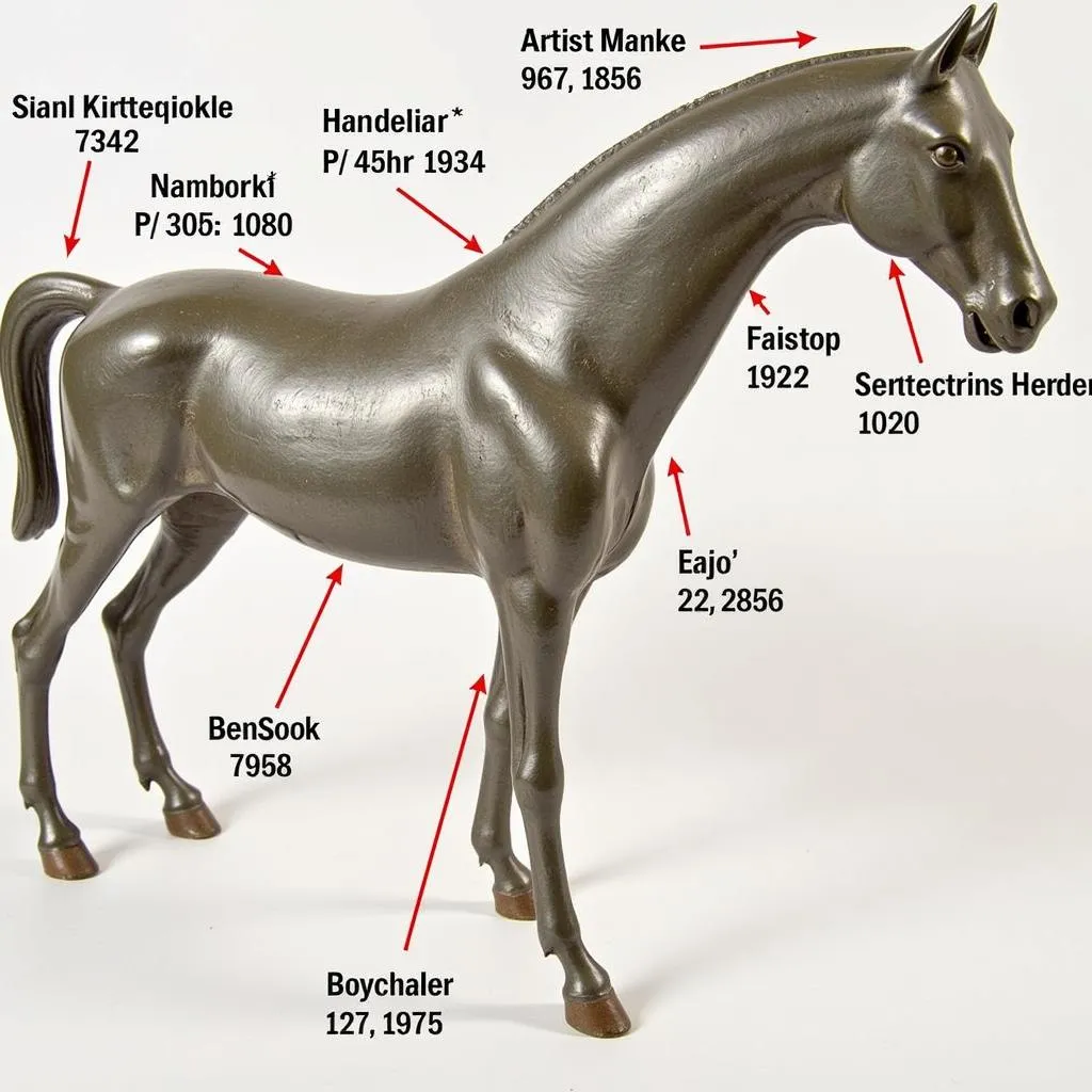 Close-up image of markings on the base of a vintage metal horse