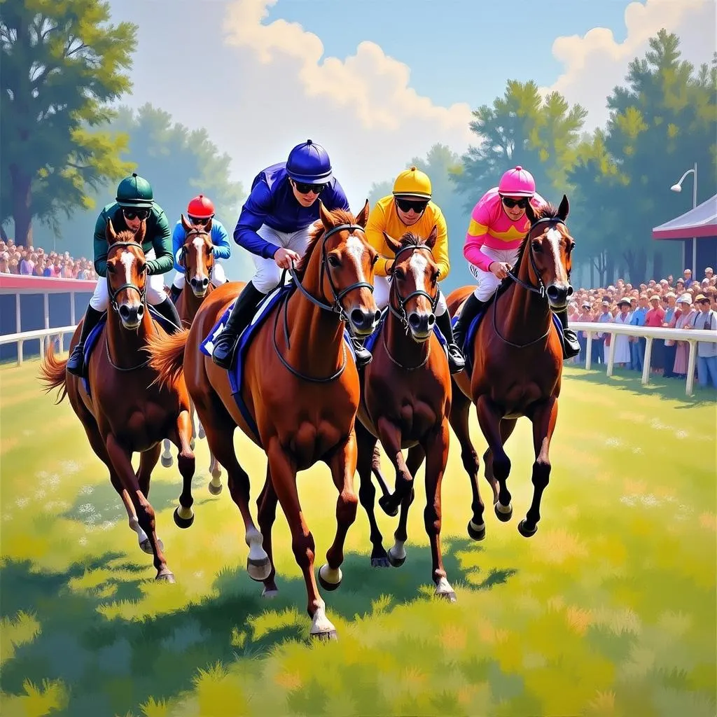 Impressionist Horse Painting of Racehorses