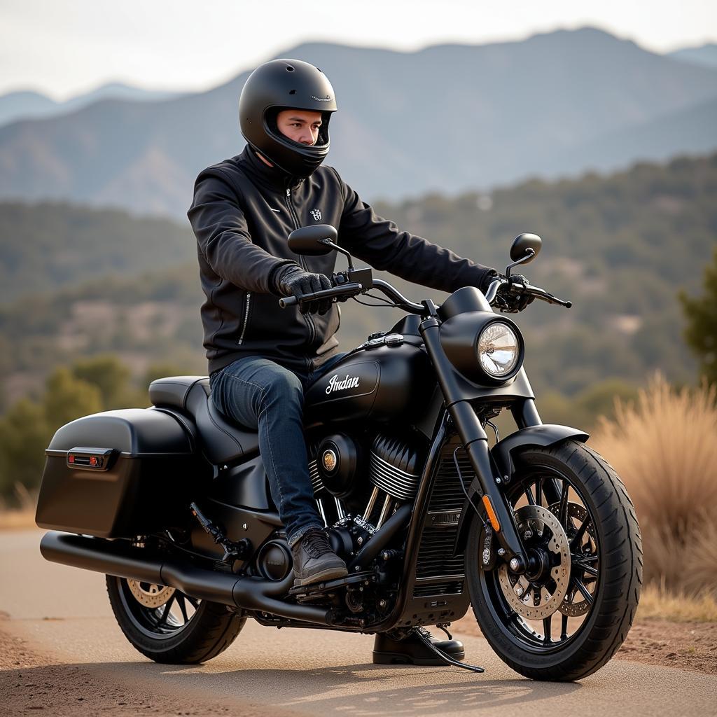 Rider Preparing for a Ride on their Indian Challenger Dark Horse