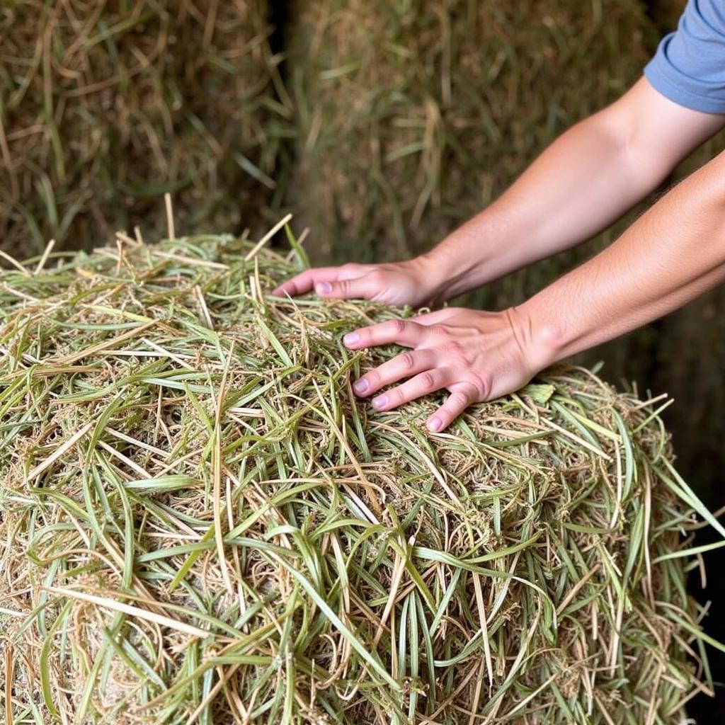 Horse Owner Checking Hay for Quality