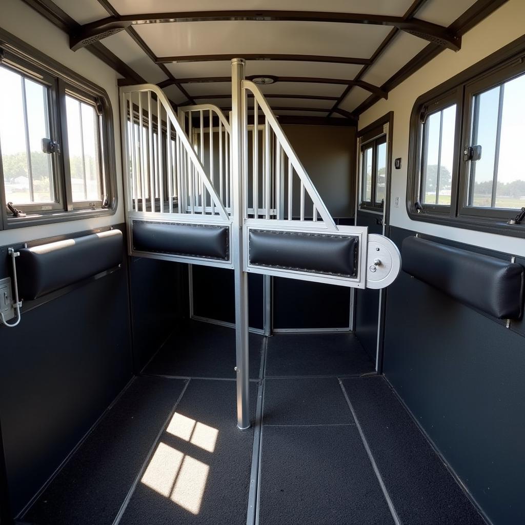 Spacious and well-lit interior of a Lakota horse trailer