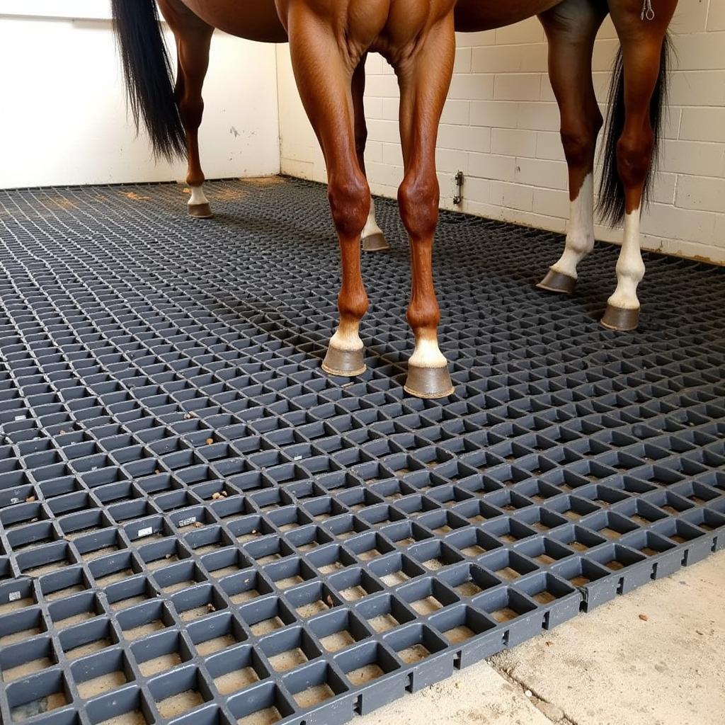 Interlocking plastic grids used as horse stall flooring