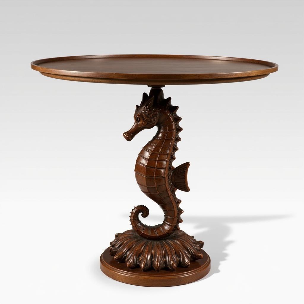 Intricately Carved Wooden Seahorse Table