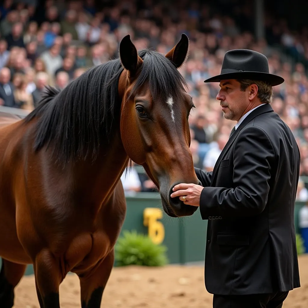 Judges evaluating draft horses at the Iowa State Fair