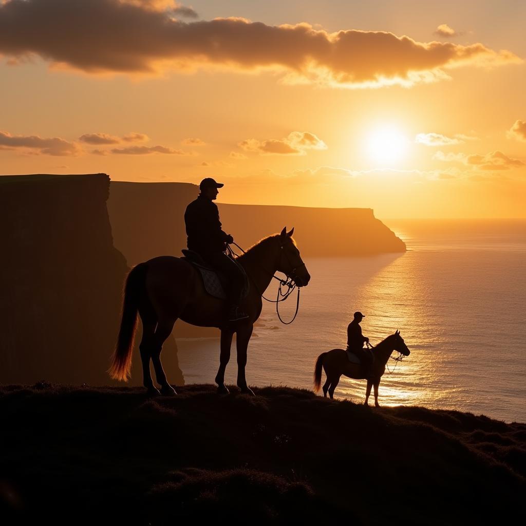 Horse and rider overlooking the Cliffs of Moher