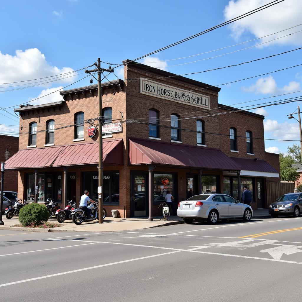 Exterior view of the Iron Horse Bar and Grill in Denison, Texas, with its rustic charm and welcoming atmosphere.